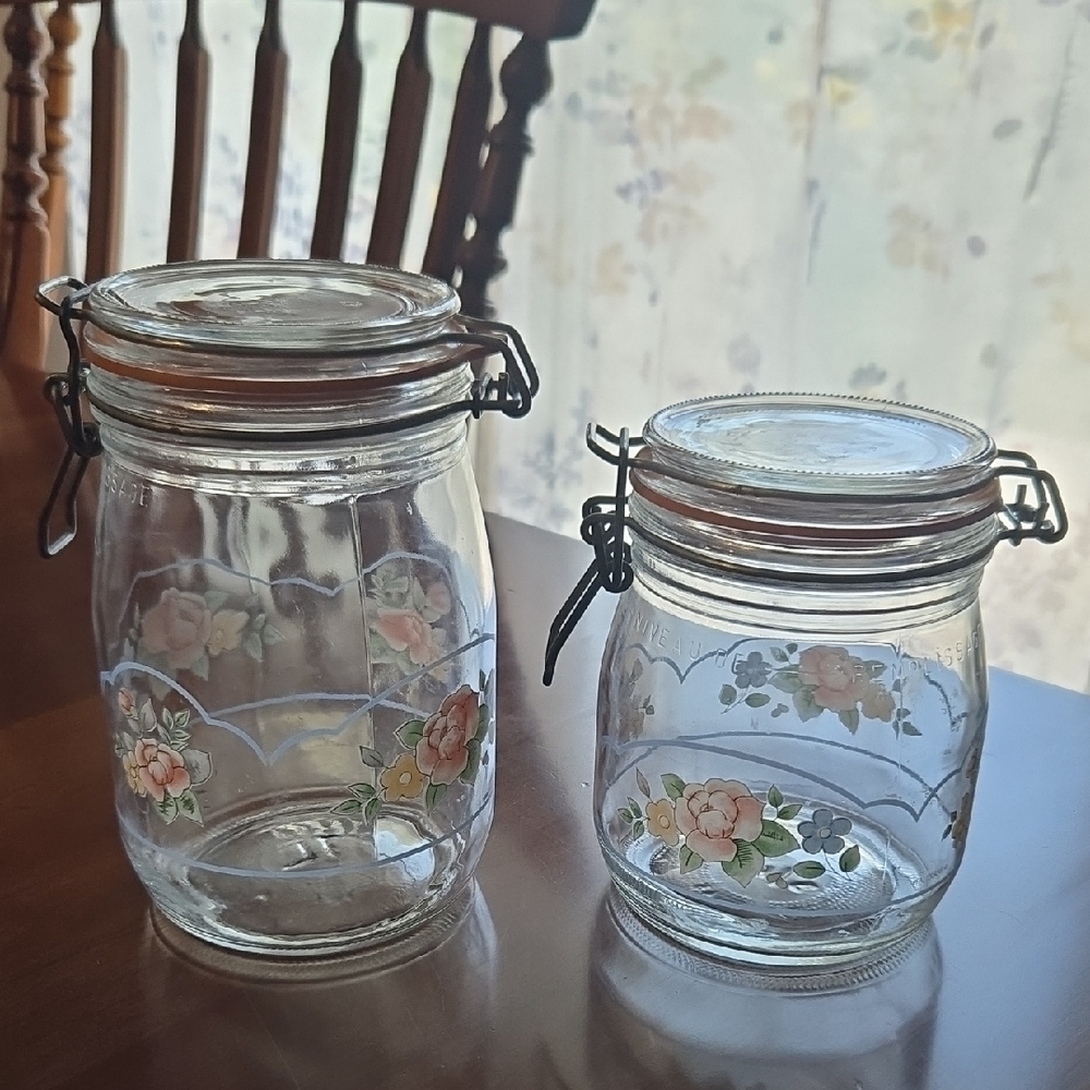 Floral Glass Food Storage Jars with Clip Lids